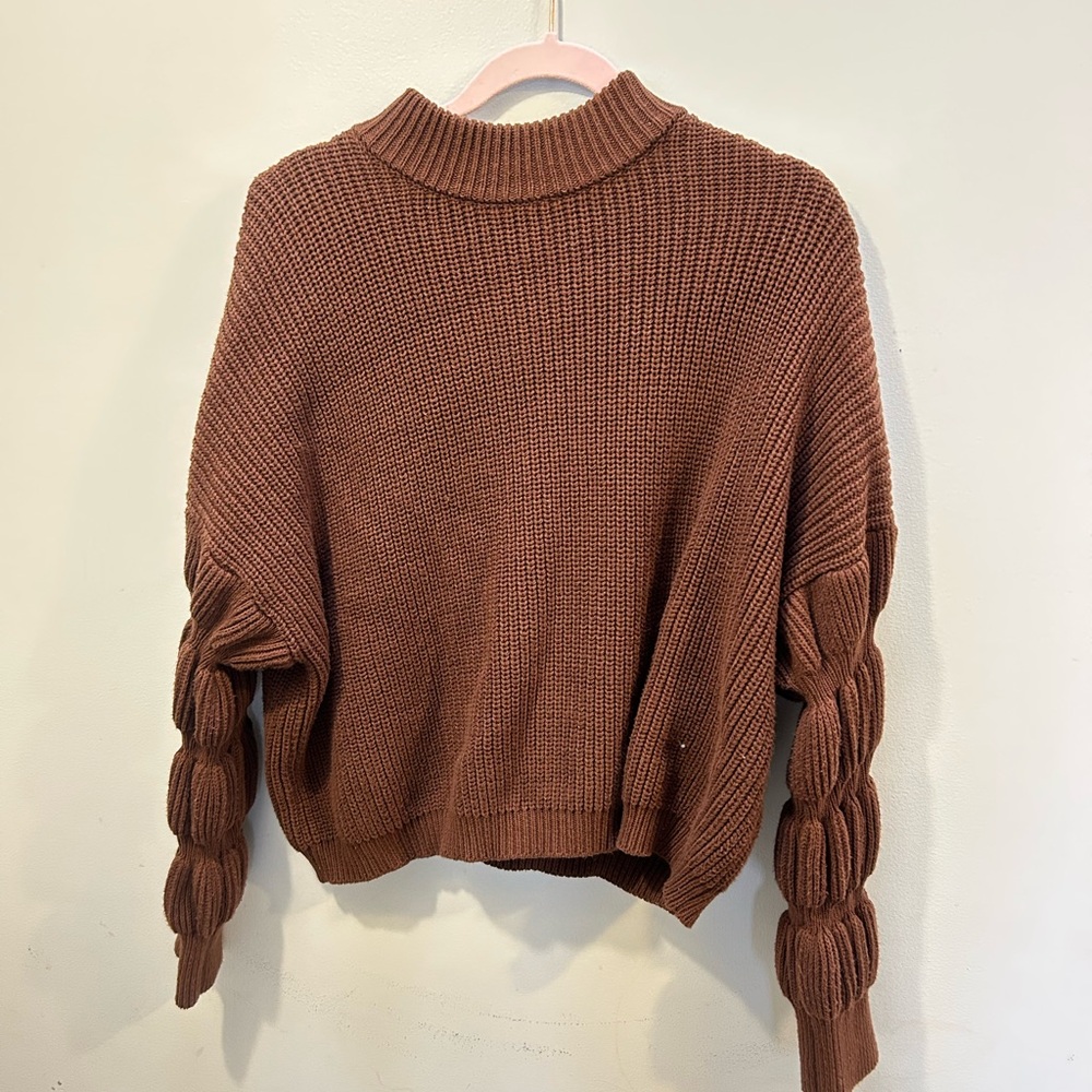 Forever 21 Knit Brown Sweater with bubble sleeves Small oversized